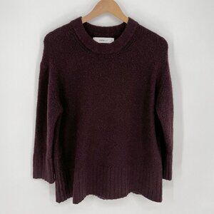 Zara Womens Knit Crewneck Sweater Size S Burgundy Pullover Long Sleeve Soft Warm